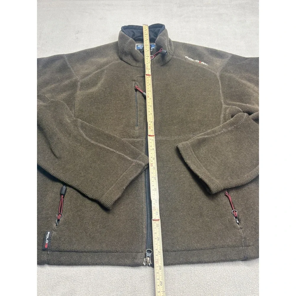 VTG Polo Ralph Lauren Mens Fleece Jacket Olive Brown Full Zip Mock Neck Large
